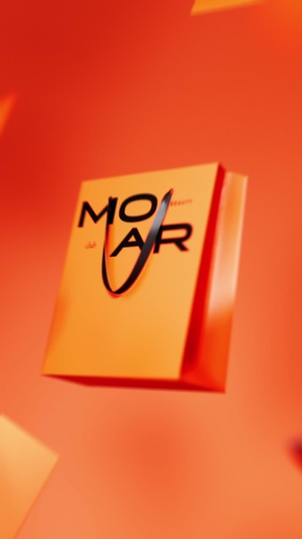 A high-end 9:16 vertical animation featuring a branded shopping bag suspended against a bold, matching monochromatic orange background.